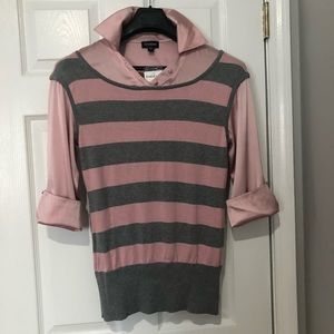 NWT. BEBE Sweater Blouse. Color Pink & Grey SizeL.